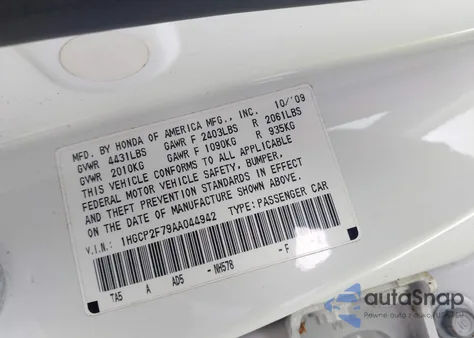 2010 Honda Accord 2.4 Ex from USA, damaged, VIN 1HGCP2F79AA044942